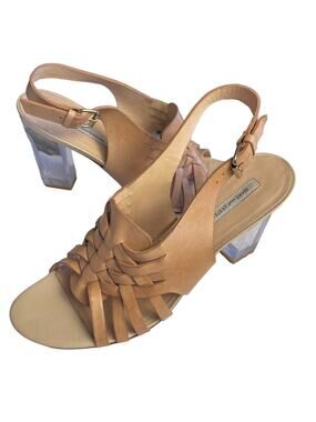 Diane Von Furstenberg Tan Clear Taite Acrylic Lucite Heels Sandals Shoes Size 10